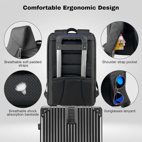 Laptop Backpack for Men, Waterproof Business Travel Backpack 17-inch Slim Computer Daypack fits Office Work Airplane Daily College with Luggage Sleeve, USB Charging, Black in Saudi Arabia