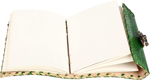 TUZECH دفتر كتابة كبير للظلال مصنوع يدويًا من الجلد مجلة عتيقة للنساء والرجال مع قفل وهدية من الأحجار شبه الكريمة للفن، مذكرات سفر لكتابة 7 × 5 بوصات (أخضر) in Saudi Arabia