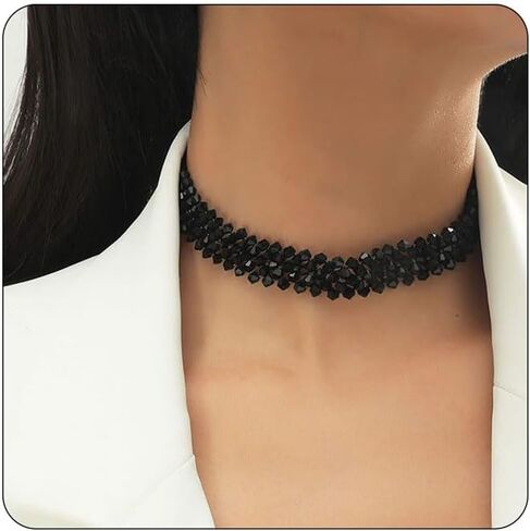 Bethynas Vintage Black Crystal Choker Necklace Braided Wide Collar Necklace Sexy Diamond-Cut Crystal Necklace Prom Party Festival Accessories for Women and Girls (Black 2) in Kuwait