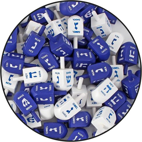 Zion Judaica Blue & White Natural Wood Dreidels with English Translation & Transliteration Bulk Pack Wooden Driedels Spinning Tops with Chanukah Game Card - 30 Pack in Saudi Arabia