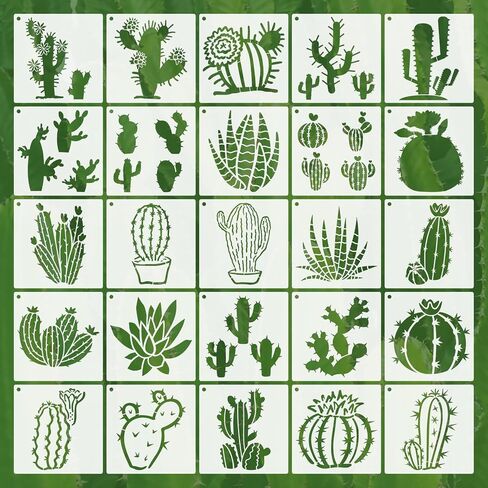 25 Pcs 6 Inch Cacti Stencils for Painting, Reusable Flower Plant Templates Kit Alphabet Stencils for Painting on Wall, Wood, Fabric, Glass, Spray Painting, DIY Craft Decoration (Cacti) in Saudi Arabia