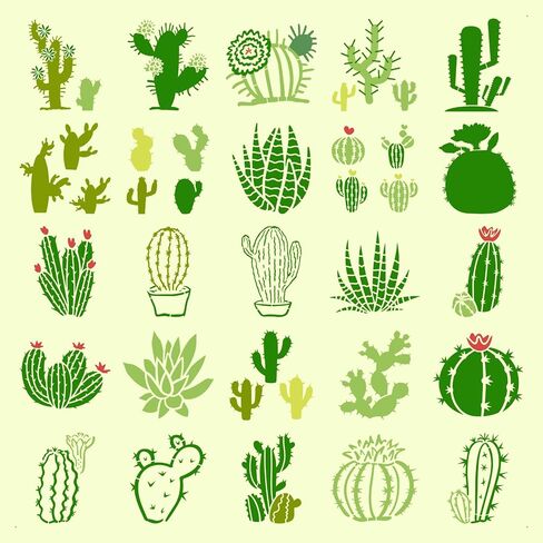 25 Pcs 6 Inch Cacti Stencils for Painting, Reusable Flower Plant Templates Kit Alphabet Stencils for Painting on Wall, Wood, Fabric, Glass, Spray Painting, DIY Craft Decoration (Cacti) in Saudi Arabia