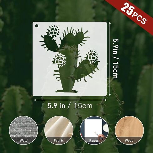 25 Pcs 6 Inch Cacti Stencils for Painting, Reusable Flower Plant Templates Kit Alphabet Stencils for Painting on Wall, Wood, Fabric, Glass, Spray Painting, DIY Craft Decoration (Cacti) in Saudi Arabia
