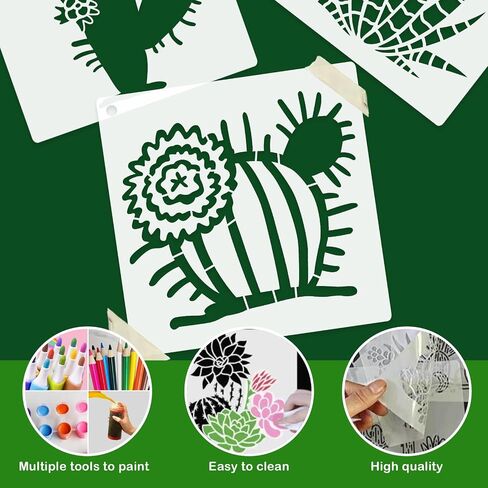 25 Pcs 6 Inch Cacti Stencils for Painting, Reusable Flower Plant Templates Kit Alphabet Stencils for Painting on Wall, Wood, Fabric, Glass, Spray Painting, DIY Craft Decoration (Cacti) in Saudi Arabia