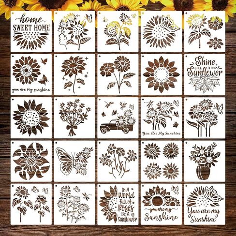 25 Pcs 6 Inch Cacti Stencils for Painting, Reusable Flower Plant Templates Kit Alphabet Stencils for Painting on Wall, Wood, Fabric, Glass, Spray Painting, DIY Craft Decoration (Cacti) in Saudi Arabia