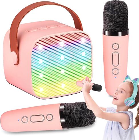 Mini Karaoke Machine for Kids Adults, Portable Karaoke Machine,Bluetooth Speaker with 2 Wireless Microphones and LED Lights, Birthday Gifts for Girls Ages 4, 5, 6, 7, 8, 9, 10, 12+ (Blue) in Saudi Arabia