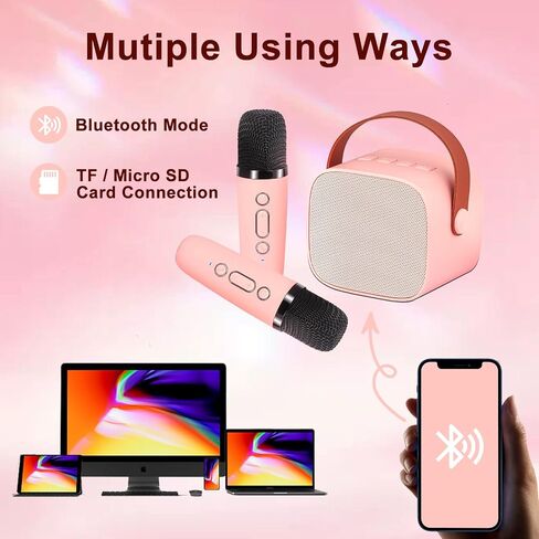 Mini Karaoke Machine for Kids Adults, Portable Karaoke Machine,Bluetooth Speaker with 2 Wireless Microphones and LED Lights, Birthday Gifts for Girls Ages 4, 5, 6, 7, 8, 9, 10, 12+ (Blue) in Saudi Arabia