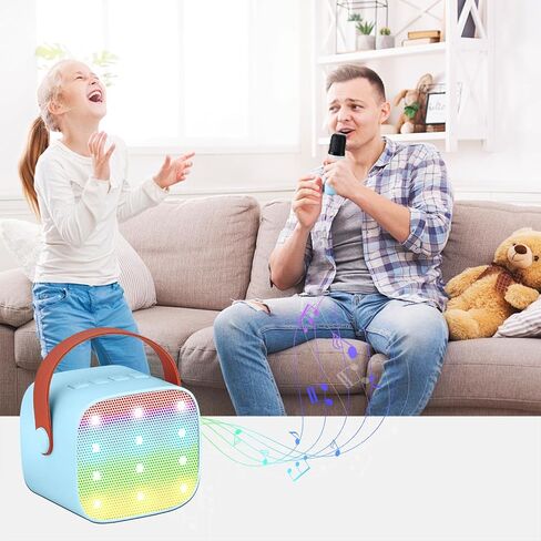Mini Karaoke Machine for Kids Adults, Portable Karaoke Machine,Bluetooth Speaker with 2 Wireless Microphones and LED Lights, Birthday Gifts for Girls Ages 4, 5, 6, 7, 8, 9, 10, 12+ (Blue) in Saudi Arabia