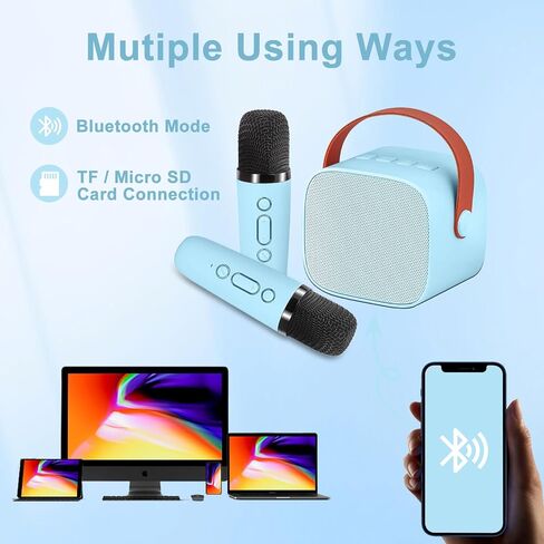 Mini Karaoke Machine for Kids Adults, Portable Karaoke Machine,Bluetooth Speaker with 2 Wireless Microphones and LED Lights, Birthday Gifts for Girls Ages 4, 5, 6, 7, 8, 9, 10, 12+ (Blue) in Saudi Arabia