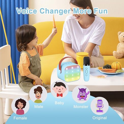 Mini Karaoke Machine for Kids Adults, Portable Karaoke Machine,Bluetooth Speaker with 2 Wireless Microphones and LED Lights, Birthday Gifts for Girls Ages 4, 5, 6, 7, 8, 9, 10, 12+ (Blue) in Saudi Arabia