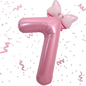 Pink 1 Balloon 40 Inch,Giant Number Balloon Mini Bow Balloon Set for Girl 1st Birthday Party Decorations,First Birthday Pink Theme Party Decorations,Pink Foil Mylar Birthday Digital Balloon