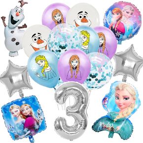 19 PCS Frozen Party Balloons Frozen Themed Birthday Party Foil Balloons Latex Balloons Frozen party Decoration For 4th birthday party(Sliver-4th)