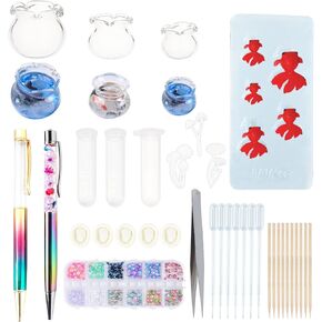OLYCRAFT 55PCS Miniature Koi Fish Mold Set Silicone Molds for Resin Koi Fish Shaped Resin Molds Glass Goldfish Bowl, Pearl, Mushroom Botanical Terrarium Craft Set for Epoxy Resin DIY Crafts