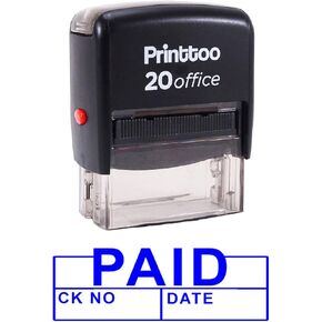 Printtoo Paid CK NO. with Date Self Inking Rubber Stamp Office Stationary Custom Stamp-Blue