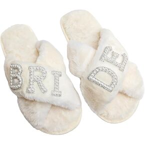 Bride Fuzzy Slippers Bride Gifts for Bridal Shower Cross Band Slippers Soft Wedding Slippers