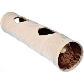 Collapsible Cat Tunnel,Durable Suede Pet Toys Play Tunnel with Ball and Hole,for Cats,Rabbits,Kittens,Puppy and Small Pets (Beige 47x10inch)