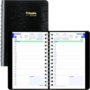 Blueline® 2025 Plan & Link™ Essential Daily Planner, Appointment Book, 12 Months, January to December, 8" x 5", Black (C1504W.81-25)