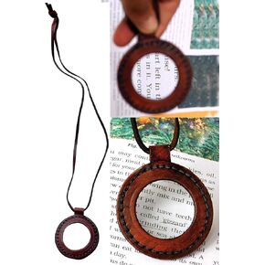 Nautical Vintage Leather Strap Necklace Magnifying Glass Magnifier Pendant