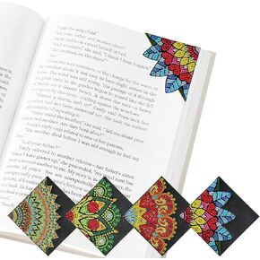 Lxmsja 4 Pcs Diamond Art Bookmarks for Adults, Small Leather Diamond Art Crafts Projects Kits for Adults, DIY Diamond Painting Corner Bookmarks Kits for Women Book Lovers(Mandala)