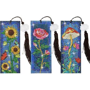 Anseal 3Pcs Diamond Painting Bookmark DIY Leather Tassel Bookmark for Kids Adult Beginners Christmas New Year Graduation Birthday Gift