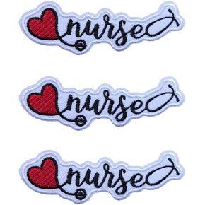3 PCS Nurse Embroidered Stick On/Iron On/Sew On Patch Stethophone Patches Red Heart Clothing Accessories Badge DIY
