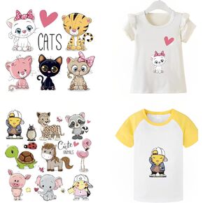 Kids DIY Heat Transfer Stickers Iron on Transfers Patches Set 2 Sheets Assorted Cute Animal Iron on Appliques Patches for T-Shirt Clothing Jeans Backpacks