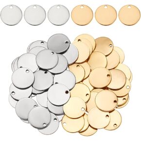 PH PandaHall 60Pcs 304 Stainless Steel Stamping Blanks, 15mm Flat Round Charms Metal Blank Stamping Tag Pendants Jewelry Blanks for Engraving Bracelet Earring Necklace Chain Making, 2 Colors