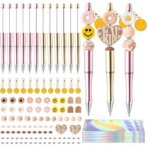Daisy Beadable Pens - 12 Set Plastic Beadable Pens DIY Black Ink Ballpoint Pen Making Kit for Kids Daisy Silicone Beadable Pen DIY Preppy Silicone Bead Pen Gifts Set School Office Supplies