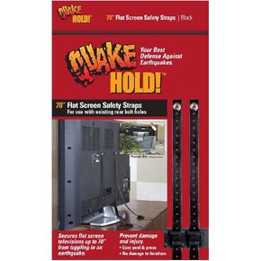 QuakeHOLD! 70" Flat Screen T Safety Straps, Nylon Anti-Tip Adhesive Straps, Earthquake, Fire, Flood Protection, For TVs and Furniture, Child Proofing for Home Safety, Easy Installation, Black, 1 Pack in Kuwait