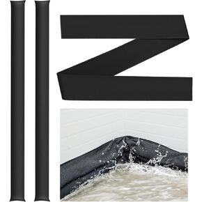 Windyun 2 Pcs 12 ft x 6.5 Inch Water Barrier for Home Reusable Flood Prevention Barriers Bags Water Dams Activated Absorbent Barrier Sandless Sandbags for Rain Garage Door Basement (Black)