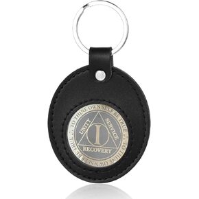PU Leather AA Coin Holder Keychain for AA Medallion Standard Challenge Coin Recovery Chip Coin Collection Storage Quarter Lucky Coin Storage Keyring Waterproof Scratchproof Keychain