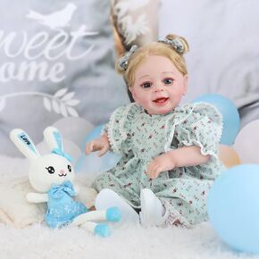 Realistic Reborn Baby Dolls 22" Blonde Real Life Like Bebe Doll with Teeth for Girls Boys Realistas Lifelike Muñecas para Niñas with Birth Certificate & Feeding Kits for Kids Age 3+