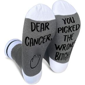 Dear Cancer You Picked The Wrong One, Cancer Socks, Women Men Gift for Cancer Surgery Recovery, Breast Cancer Survivor Gift, Chemo Gift, Novelty Gift for Thanksgiving Christmas Birthday, 1 Pair-28