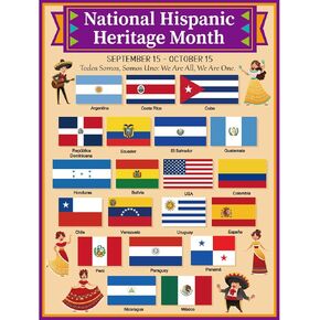 Qyeahkj Hispanic Heritage Month Poster with Hispanic Country Flags and New Theme for Classroom Bulletin Board Educational Decorations 17.7''x24''-Todos Somos: We Are All, We Are One