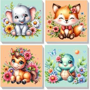 HOIYLDS Framed 4 Pack Paint by Number for Kids, Paint by Numbers for Kids Ages 8-12, Paint by Numbers Kits Children Beginner, DIY Acrylic Oil Painting for Home Wall Decor (8x8inch)