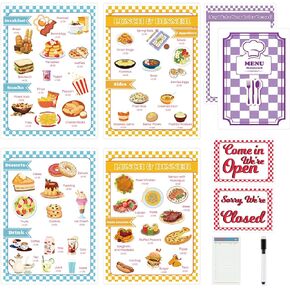 Diner Restaurant Play Set Food Play Kitchen Accessories Restaurant Toy Set 2 Double Sided Restaurant Menu Pen Waiters Order 60Page Receipt Book Pretend Play Set Role Play Accessories total of 4