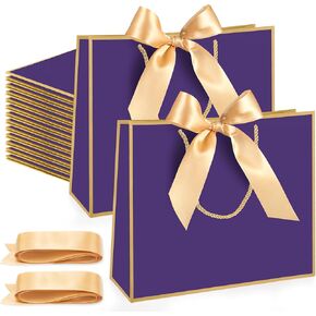 Silkfly 24 Pcs Thank You Gift Bag with Handles 11.8 x 10 x 4'' Elegant Gift Bags with Bow Ribbon Reusable Gift Wrap Bag for Christmas Wedding Bridesmaid Baby Shower Birthday Party Gifts(Navy Blue, Gold)
