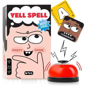 Yell Spell Word Game, Race to Ring The Bell in Fast Competitive Letter game with engaging wordplay. Card Games for Game Nights, Easy to learn Teen Party Games & Adults Board games for 2 - 6 Players