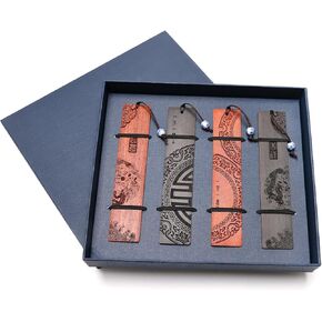 Coitak 4 Pieces Wood Bookmarks for Men Women, Natural Wooden Carving Book Mark Bookmarks Box Set for Book Lover
