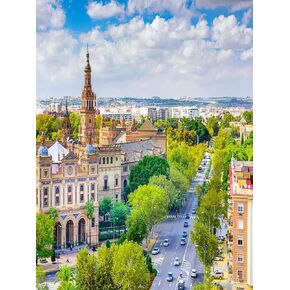 DIY 5D Diamond Painting by Number Kit, Seville Spain Cityscape Plaza De Espana Crystal Rhinestone Paintings Cross Stitch Home Wall Decor 30x40cm