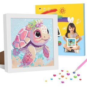 Genius maker Diamond Art Kits with Frame, 5D Diamond Art Kits, Cute Turtle Diamond Gem Art for Girls Boys, Diamond Dots Kits, Painting Arts and Crafts for Home Wall Decor(7x7inch)