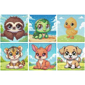 4 Packs 5D Cartoon Diamond Art Kits for Adults, Cute Animals Diamond Painting Kits for Adults Beginner, Elephant Monkey Cattle Koala Gem Art for Decor (Frameless,6x6inch)