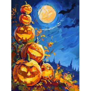 IMLQJES Halloween Diamond Art Painting Kit for Adults - 5D Gem Art Stress Relief Craft in Haunted Pumpkin Forest - Horror Diamond Painting Halloween Thanksgiving Gift 12x16 Inch
