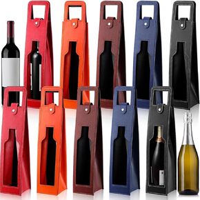 FillTouch 10 Pcs Wine Gift Bag Leather Wine Tote Bag Single Bottle Champagne Beer Gift Bags Carrier for Christmas Gifts Wedding Birthday Party