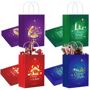MotiMind 24 Pieces Religious Christmas Gift Bags Paper Bags with Handle 8.7 x 6.3 x 3.15 Inch Xmas Treat Bags Bulk for Christmas Holiday Party Wedding