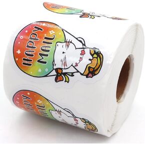 muminglong 1.5 Inch Happy Mail Cat Sticker, Mail Sticker, Mail Carrier Sticker, Small Business, Handmade Sticker, Packaging Sticker, 500 PCS