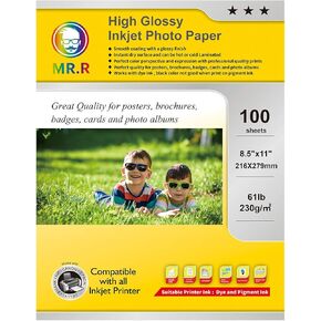 MR.R Single Side High Glossy Inkjet Photo Paper, letter size 8.5"x11",100Sheets per pack,64lb 240gsm