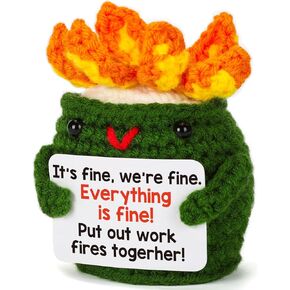 Funny Fire of Dumpster for Coworker - Handmade Emotional Uplifting Support Crochet Dumpster Gifts for Coworker Team Teammate Boss Christmas White Elephant Office Desk Decor Pickle Potato