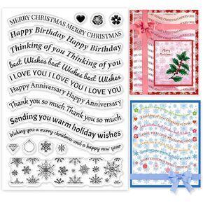 GLOBLELAND Blessing Greeting Words Clear Stamp Snowflake Transparent Silicone Stamp Christmas Rubber Stamp for Scrapbook Journal Card Making 4.3 x 6.3 Inch