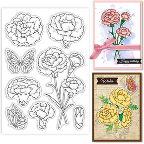 GLOBLELAND Carnation Clear Stamps Butterfly Flower Silicone Clear Stamp Seals Transparent Stamps for DIY Scrapbooking Cards Making Photo Album Journal